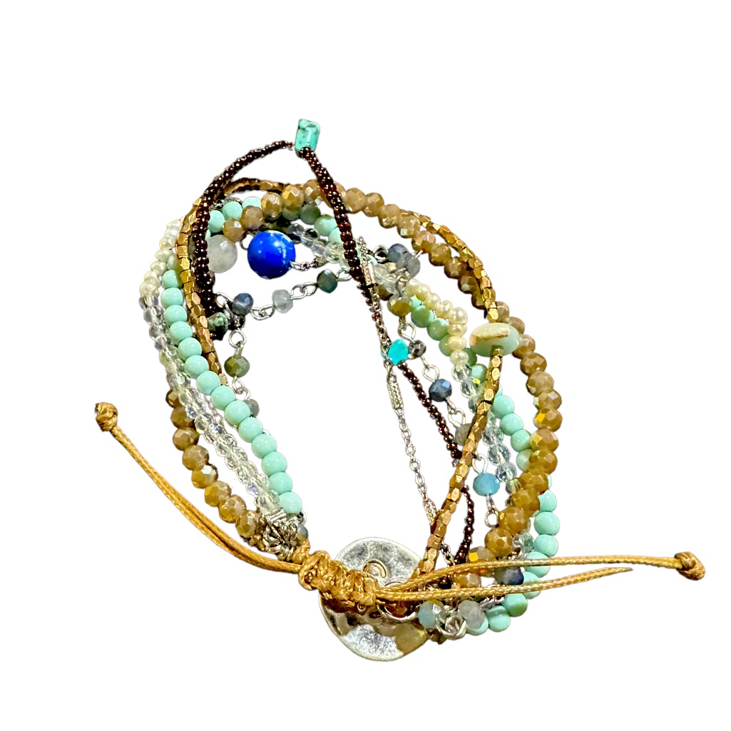 Demdaco Beaded Love Turquoise Blue Glass And Metal Charm Bracelet Osfm 20$